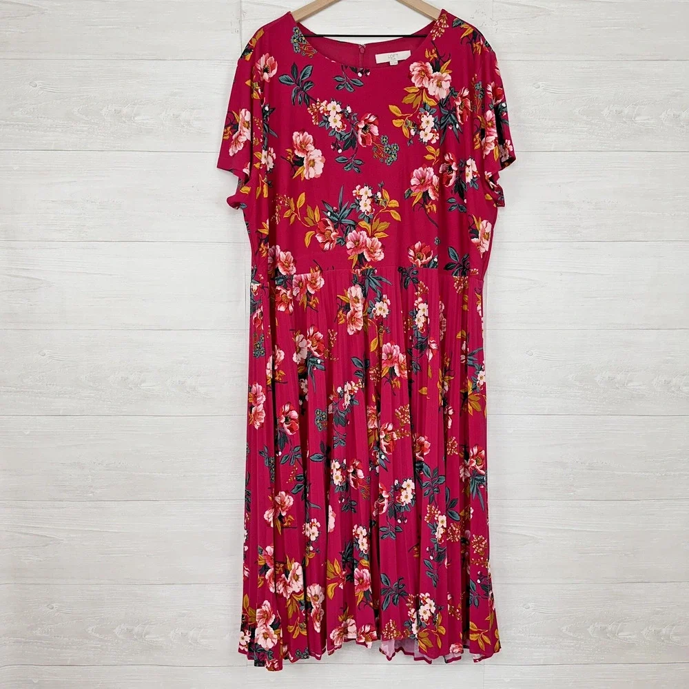NWT Ann Taylor Loft Midi Dress‎ Plus Size 26 4X Pink Floral Short Sleeves Jersey